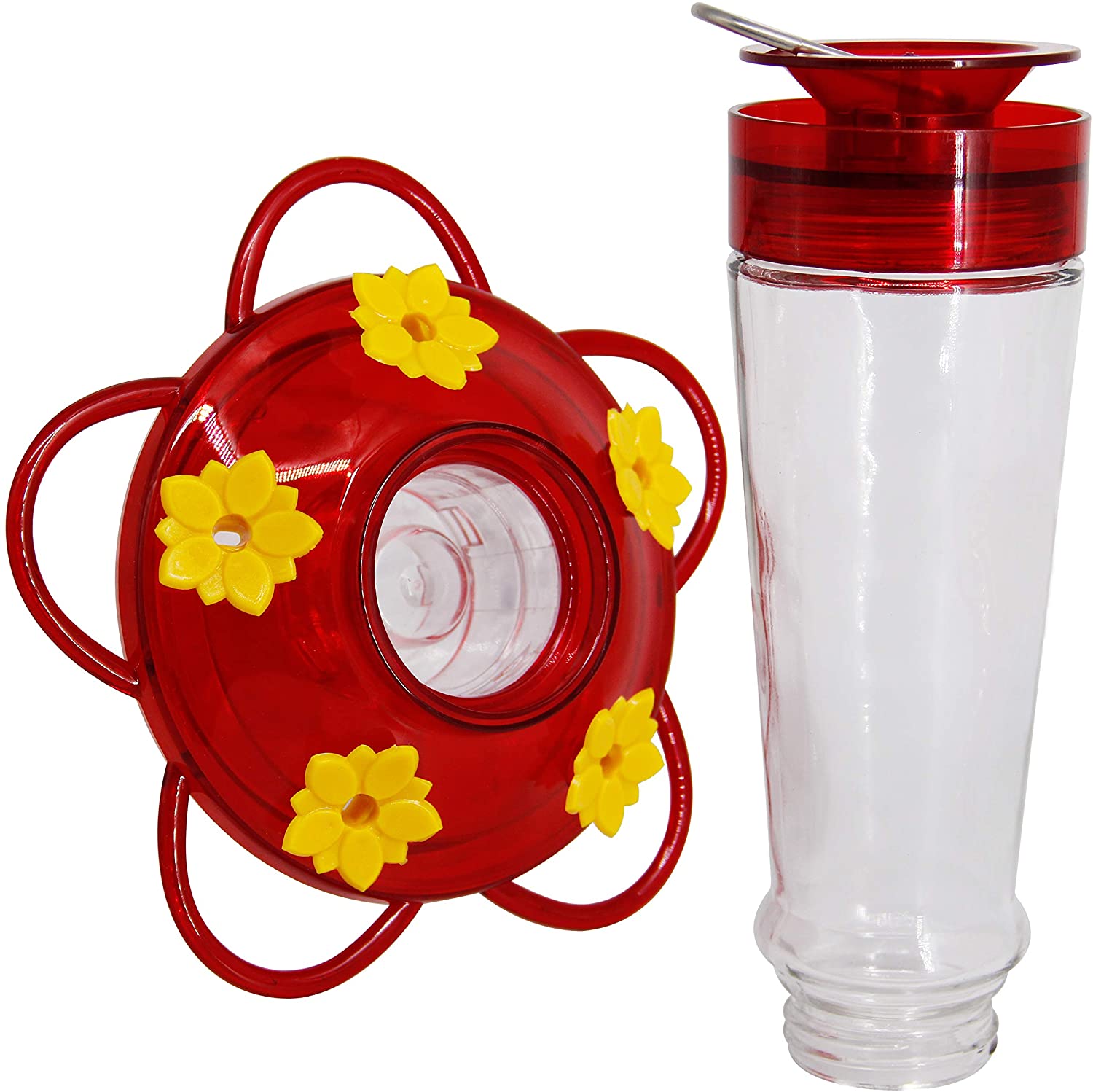 Hummingbird Feeder, Glass Bottle Bird Feeders, 5 Feeding Ports, 10-Ounce Nectar Capacity