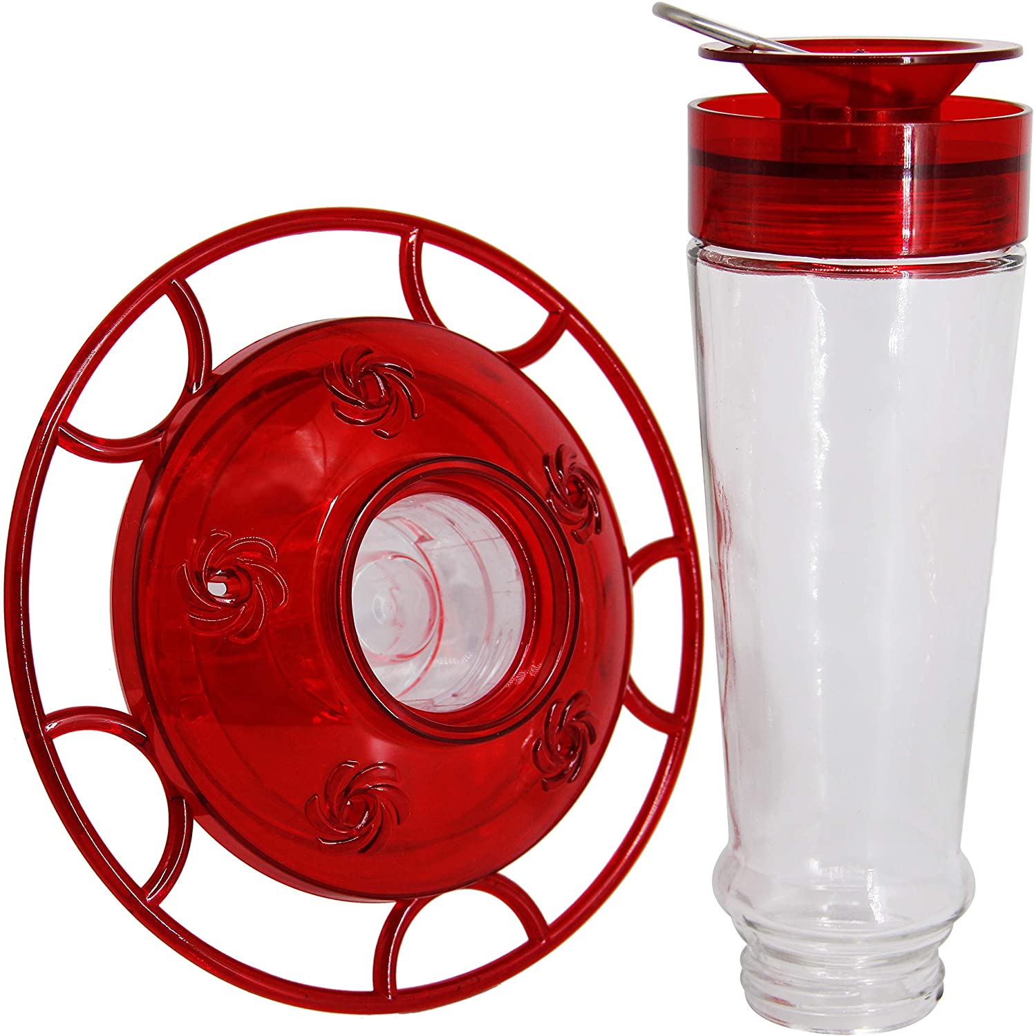 Hummingbird Feeder, Glass Bottle Bird Feeders, 5 Feeding Ports, 11-Ounce Nectar Capacity (Red)